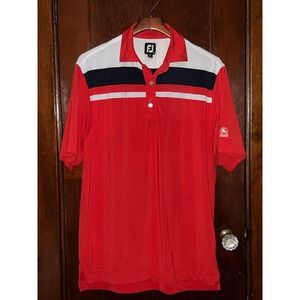 FJ FOOTJOY RED WHITE BLUE GOLF POLO SHIRT M IVANHOE GC LOGO